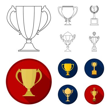 Altın Kupa anahat, düz simgeler toplama tasarımı için ayarlayın. Kazananlar Kupası vektör simge stok web çizim.