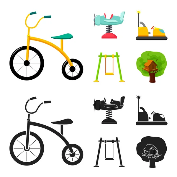Airplane on a spring, swings and other equipment. Playground set collection icons in cartoon,black style vector symbol stock illustration web. — Stock Vector
