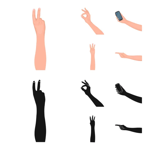 Lenguaje de señas de dibujos animados, iconos negros en la colección de conjuntos para el diseño. parte emocional de la comunicación vector símbolo stock web ilustración . — Vector de stock