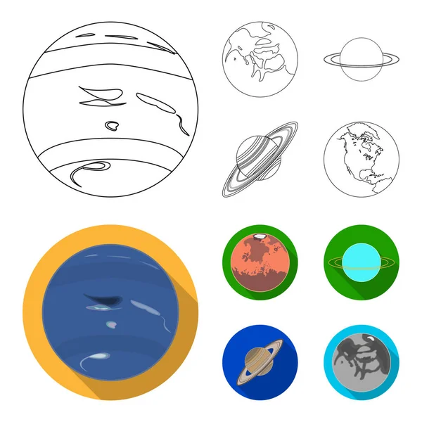 Neptuno, Marte, Saturno, Urano del Sistema Solar. Planetas conjunto colección iconos en el contorno, plano estilo vector símbolo stock ilustración web . — Vector de stock