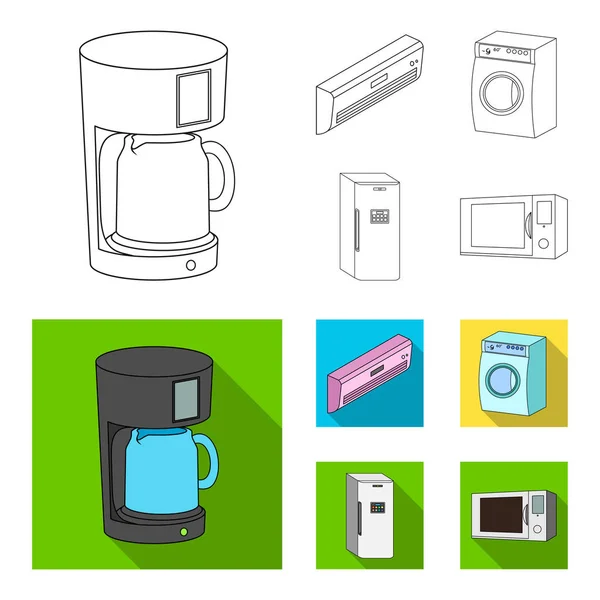 Home appliances and equipment outline,flat icons in set collection for design.Modern household appliances vector symbol stock web illustration. — Stock Vector