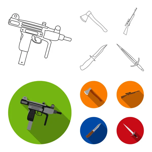 Ax, automático, rifle de francotirador, cuchillo de combate. Armas conjunto colección iconos en el contorno, plano estilo vector símbolo stock ilustración web . — Vector de stock