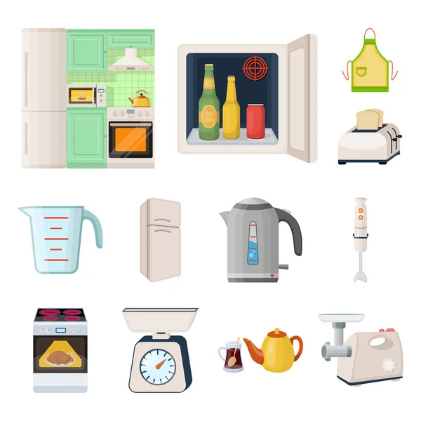 Keuken apparatuur cartoon pictogrammen in set collectie voor design. Keuken en accessoires vector symbool voorraad web illustratie. — Stockvector