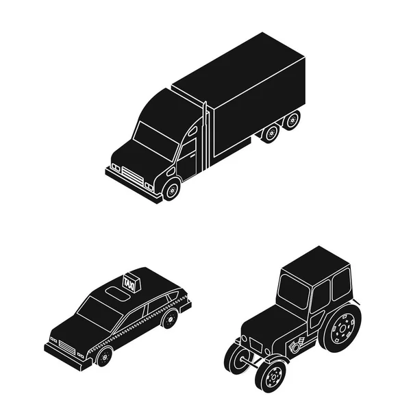การขนส่งไอคอนสีดําในชุดสะสมสําหรับการออกแบบที่แตกต่างกัน รถยนต์และเรือ สัญลักษณ์เวกเตอร์ isometric สต็อกภาพเว็บ . — ภาพเวกเตอร์สต็อก