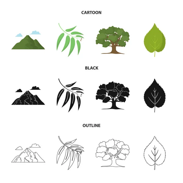 Mountain, cloud, tree, branch, leaf.Forest set collection icons in cartoon, black, outline style vector symbol stock illustration web . — стоковый вектор