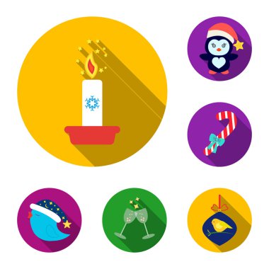 Noel öznitelikleri ve aksesuarları düz simgeler set koleksiyonu tasarım için. Neşeli Noel vektör simge stok web çizim.