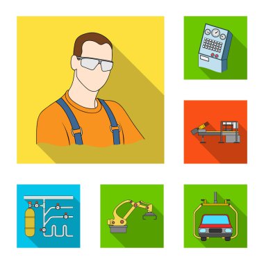 Ekipman ve makine düz simgeler set koleksiyonu tasarım için. Fabrika vektör simge stok web çizim teknik ilerleme.