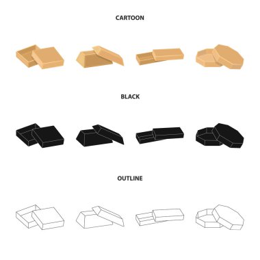 Dava, kabuk, çerçeve ve çizgi film, siyah, diğer web simge stil anahat. Kutusu, konteyner, paket, küme koleksiyon simgeler.