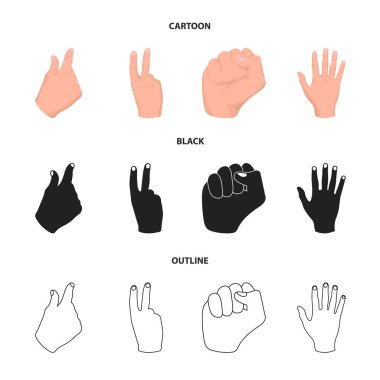 Açık yumruk, zafer, cimri. El hareketi toplama simgeler çizgi film, siyah, anahat stili vektör simge stok çizim web içinde ayarla..