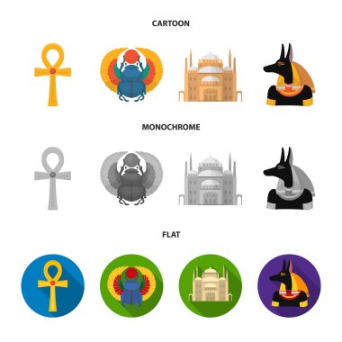Anubis, Ankh, Cairo citadel, Mısır böceği. Antik Mısır küme toplama simgeler karikatür, düz, tek renkli stil vektör simge stok çizim web.