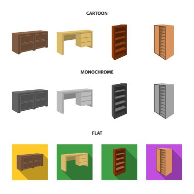 İle mezzanines ile raf ayna, dolap, dolap. Karikatür, düz yatak odası mobilya set simgeler, tek renkli stil vektör simge stok çizim web.