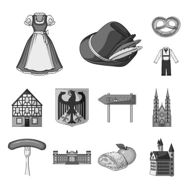 Ülke Almanya set koleksiyonu tasarım için tek renkli simgeler. Almanya ve dönüm noktası sembol stok web illüstrasyon vektör.