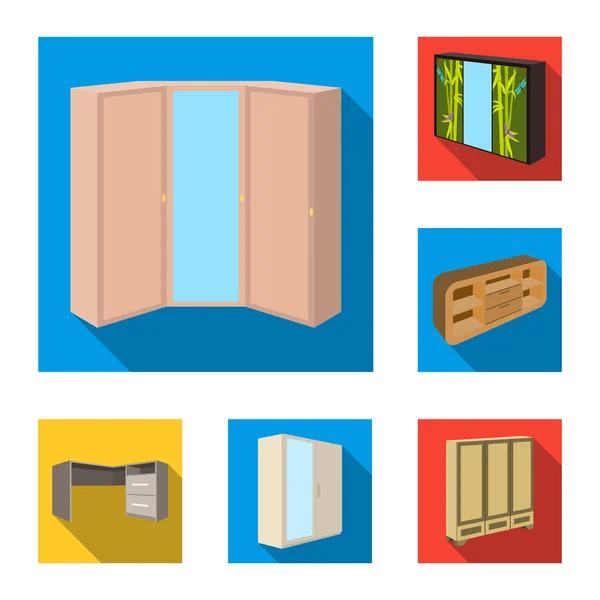 Meubles de chambre à coucher icônes plates dans la collection ensemble pour le design. Meubles en bois moderne isométrique vecteur symbole stock web illustration . — Image vectorielle