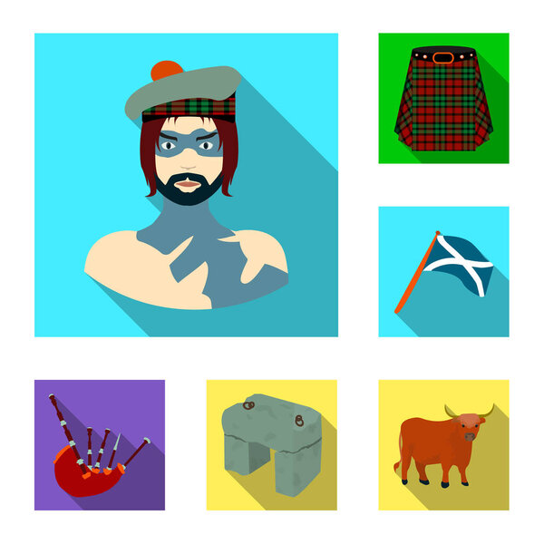 Country Scotland flat icons in set collection for design. Sightseeing, culture and tradition vector symbol stock web illustration.
