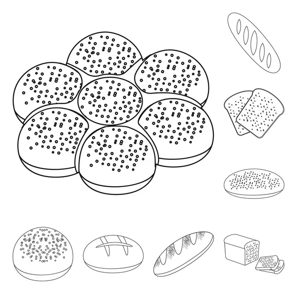 Tipos de iconos de contorno de pan en la colección de conjuntos para el diseño. Panadería productos vector símbolo stock web ilustración . — Vector de stock