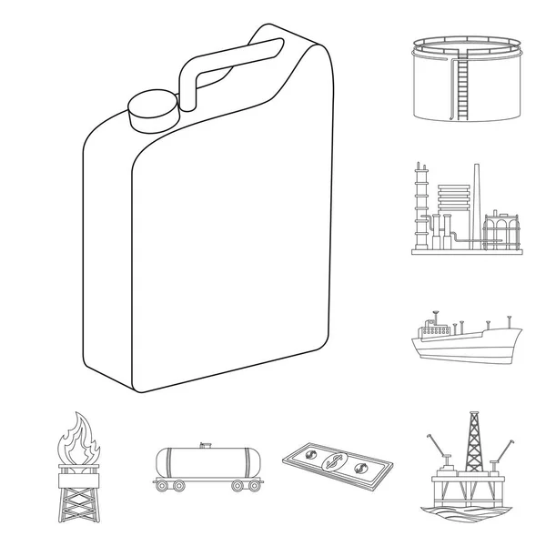 Ícones de contorno da indústria do petróleo na coleção de conjuntos para design. Equipamento e produção de óleo símbolo vetorial web ilustração . —  Vetores de Stock