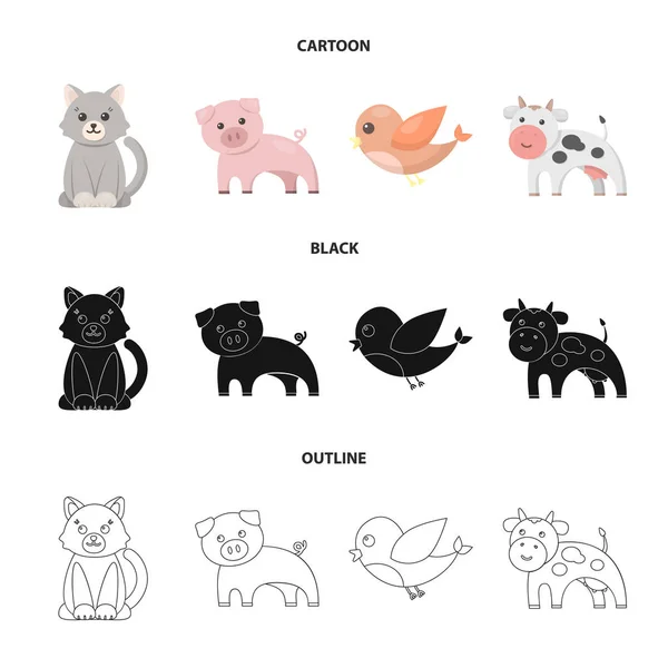Μια εξωπραγματική καρτούν, μαύρο, περίγραμμα εικόνες ζώων σετ συλλογής για το σχεδιασμό. Ζωάκια διανυσματικά εικονογράφηση σύμβολο μετοχής web. — Διανυσματικό Αρχείο