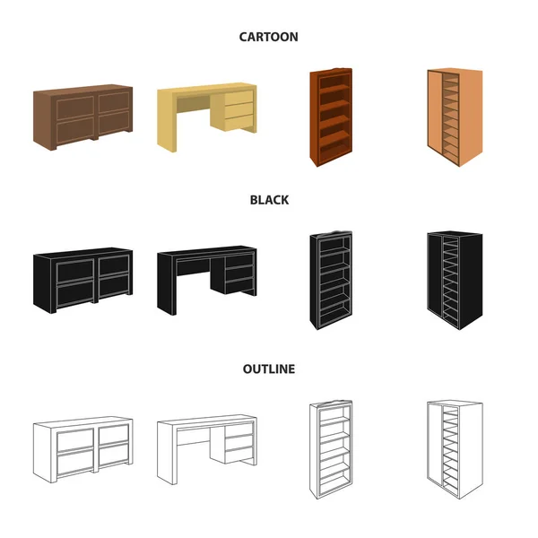 ワードローブ ミラー、ワードローブ、メザニンと棚付け。寝室の家具は、漫画、黒、アウトライン スタイル ベクトル シンボル ストック イラスト web でコレクションのアイコンを設定. — ストックベクタ