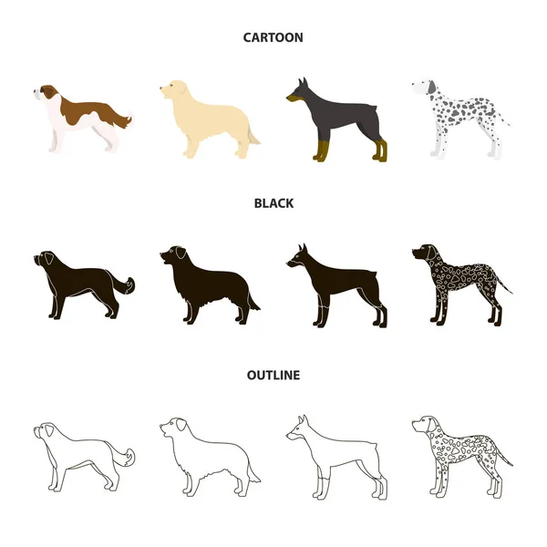 Αγίου Βερνάρδου, retriever, ντόμπερμαν, Λαμπραντόρ. Φυλές σκύλων που συλλογή εικονιδίων στο καρτουν, μαυρες, περίγραμμα στυλ διάνυσμα σύμβολο απόθεμα ενδεικτικά web. — Διανυσματικό Αρχείο