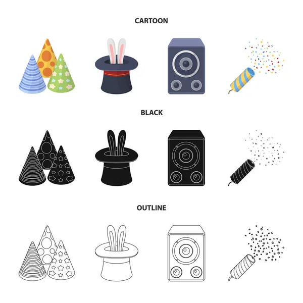 Tricks, music and other accessories at the party.Party and partits set collection icons in cartoon,black,outline style vector symbol stock illustration web. — Stock Vector