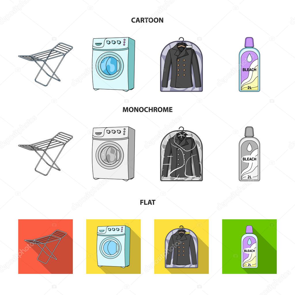 Dryer, washing machine, clean clothes, bleach. Dry cleaning set collection icons in cartoon,flat,monochrome style vector symbol stock illustration web.