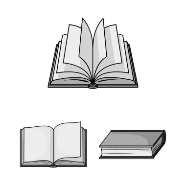 Kitap set koleksiyonu tasarım için tek renkli simgeler bağlı. Basılı ürünler sembol stok web illüstrasyon vektör.