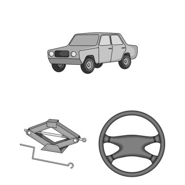 Araba, araç tek renkli simgeler toplama tasarımı için ayarlayın. Araba ve ekipman sembol stok web illüstrasyon vektör.