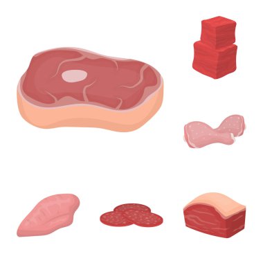 Set koleksiyonu tasarım için farklı et karikatür simgeler. Et ürün vektör simge stok web çizimi.