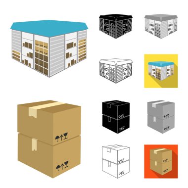 Lojistik ve teslim çizgi film, siyah, düz, siyah-beyaz anahat simgeleri set koleksiyonu tasarım için. Taşıtlar ve donatımı izometrik vektör simge stok web çizim.