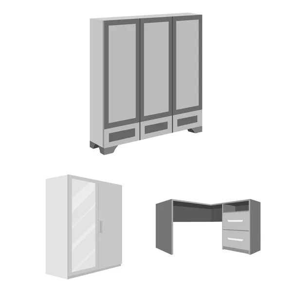 Muebles de dormitorio iconos monocromáticos en colección de conjuntos para el diseño. Muebles de madera modernos vector isométrico símbolo stock web ilustración . — Archivo Imágenes Vectoriales