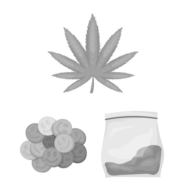 Drug verslaving en kenmerken zwart-wit pictogrammen in set collectie voor design. Verslaafde en Drug vector symbool voorraad web illustratie. — Stockvector