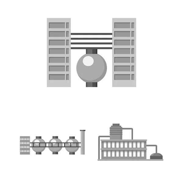 Fabrik und Einrichtungen monochrome Icons in Set-Kollektion für Design. Fabrik und Ausrüstung Vektor Symbol Stock Web Illustration. — Stockvektor