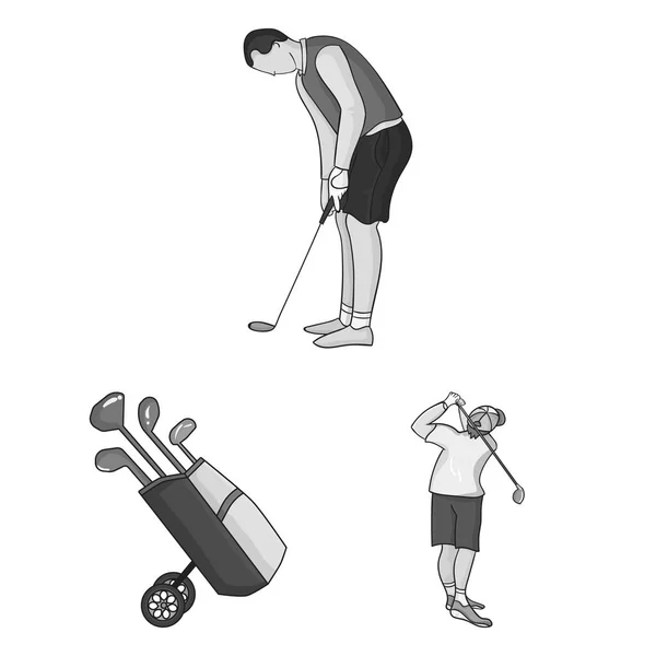 Golf en kenmerken zwart-wit pictogrammen in set collectie voor design. Golfclub en apparatuur vector symbool voorraad web illustratie. — Stockvector