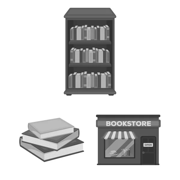 Bibliothek und Buchhandlung monochrome Icons in Set-Kollektion für Design. Bücher und Einrichtungsgegenstände Vektor Symbol Stock Web Illustration. — Stockvektor