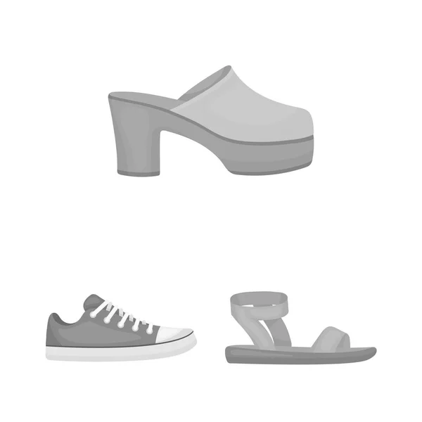 Různé boty černobílé ikony v kolekce sady pro design. Boot, tenisky vektorové ilustrace symbolů akcií web. — Stockový vektor