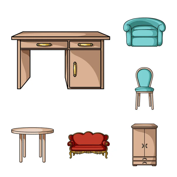 Iconos de dibujos animados de muebles e interiores en la colección de conjuntos para el diseño.Home muebles vector símbolo stock web ilustración . — Archivo Imágenes Vectoriales