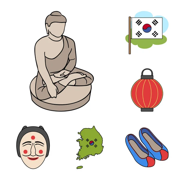 País Corea del Sur iconos de dibujos animados en la colección de conjuntos para design.Travel y atracción vector símbolo stock web ilustración . — Vector de stock