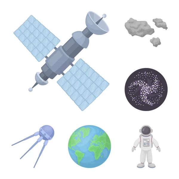 Icônes de dessin animé de technologie spatiale dans la collection de jeu pour design.Spacecraft et équipement vectoriel symbole stock illustration web . — Image vectorielle