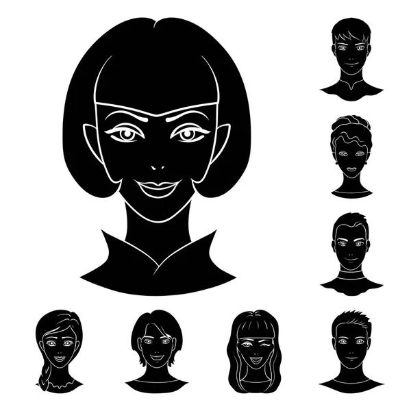 Avatar and face black icons in set collection for design. A person appearance vector symbol stock web illustration. — Stock Vector