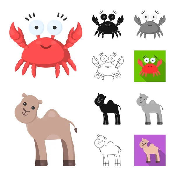 Un dessin animé irréaliste, noir, plat, monochrome, contour des icônes animales dans la collection de jeu pour le design. Jouet animaux vecteur symbole stock web illustration . — Image vectorielle