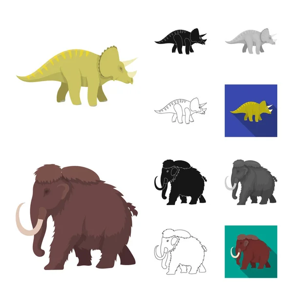 Различные динозавры мультфильм, черный, плоский, монохромный, очертания иконки в коллекции наборов для дизайна. Доисторическая веб-иллюстрация векторных символов животных . — стоковый вектор