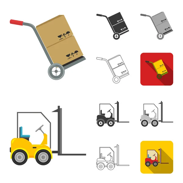 Logistikdienstleister cartoon, schwarz, flach, monochrom, umrissene symbole in set-kollektion für design. Logistik und Ausrüstung Vektor Symbol Stock Web Illustration. — Stockvektor