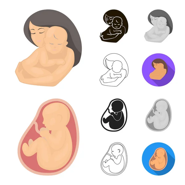 Žena a těhotenství kreslený, černá, ploché, monochromatický, přehled ikon v kolekce sady pro design. Gynekologie a zařízení symbol akcií webové vektorové ilustrace. — Stockový vektor
