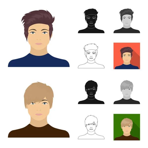 Аватар і обличчя мультфільму, чорний, з плоским, монохромний, окреслити іконки в розділ «колекції» для дизайну. Людина вигляд вектор символ запас web ілюстрація. — стоковий вектор