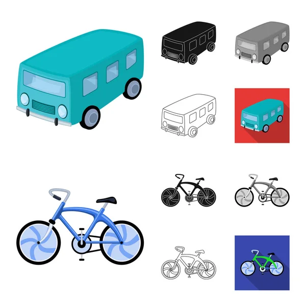 Different types of transport cartoon,black,flat,monochrome,outline icons in set collection for design. Car and ship vector symbol stock web illustration. — Stock Vector