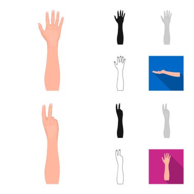 Jestler ve onların anlamı karikatür, siyah, düz, siyah-beyaz set koleksiyonu tasarım için simgeleri anahat. Duygusal iletişim vektör simge stok web illüstrasyon parçası.