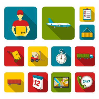 Tasarım için set koleksiyonunda lojistik servis daire simgeleri. Lojistik ve ekipman vektör sembolü web illüstrasyonu.