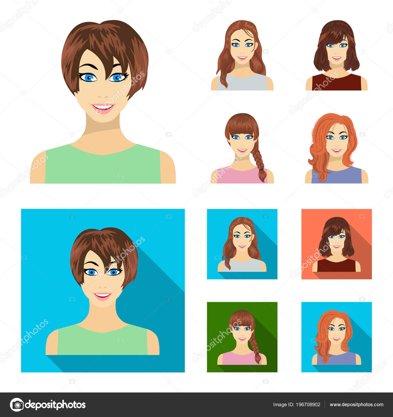 Types Of Female Hairstyles Cartoon Flat Icons In Set Collection