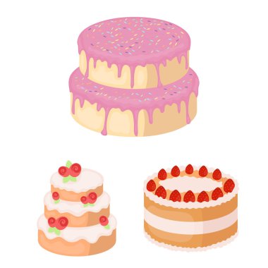 Set koleksiyonu tasarım için pasta ve tatlı karikatür simgeler. Tatil kek vektör simge stok web çizim.