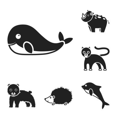 Bir gerçekçi olmayan hayvan siyah simgeler set koleksiyonu tasarım için. Oyuncak hayvanlar sembol stok web illüstrasyon vektör.